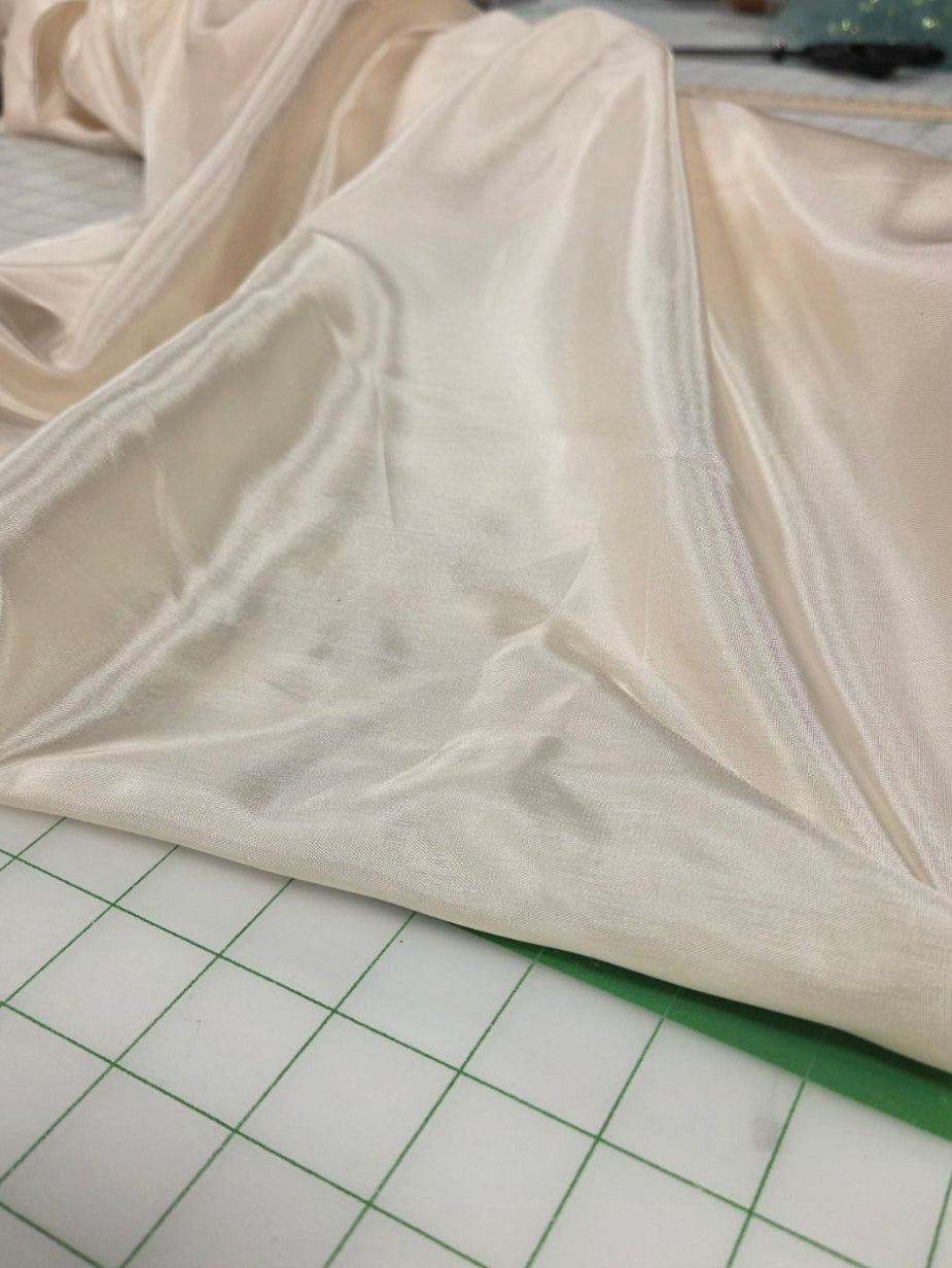 Designer Deadstock Faint Yellow Cream Hue Solid Polyester Lining Woven- by the yard