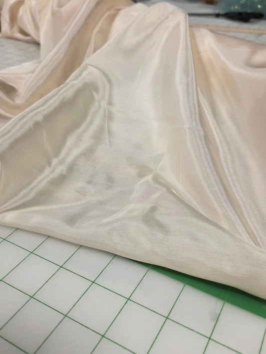 Designer Deadstock Faint Yellow Cream Hue Solid Polyester Lining Woven- by the yard