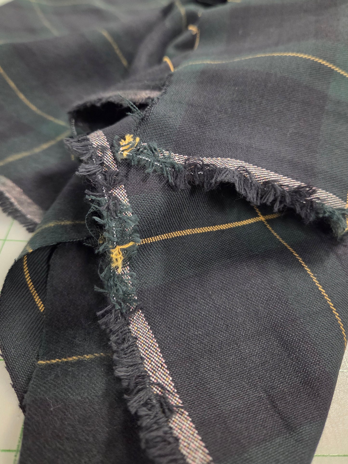 Designer Deadstock Single Brushed 5.13oz Forest Plaid Flannel Green and Blue Cotton Woven- by the yard