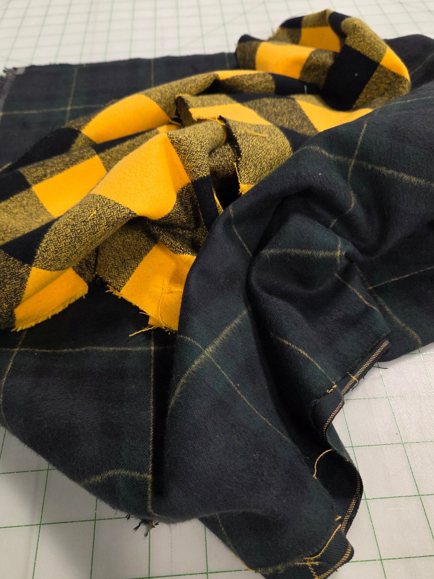 Kaufman Mammoth Yellow and Black Large Checks Woven 6.4 oz Cotton Flannel- by the yard