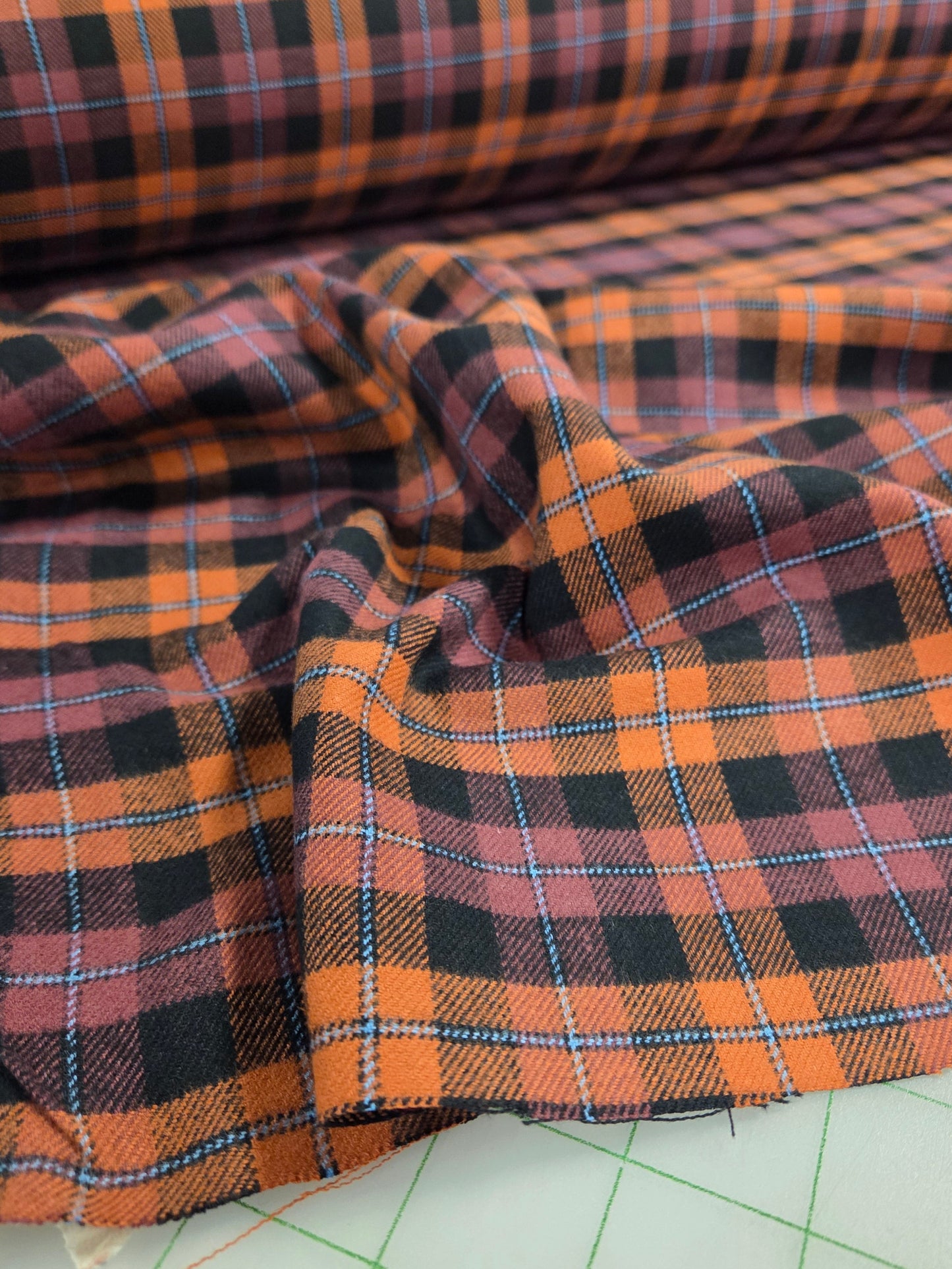 Designer Deadstock Shirting Yarn Dyed Plaid Pumpkin Plum Plaid Cotton Woven- by the yard