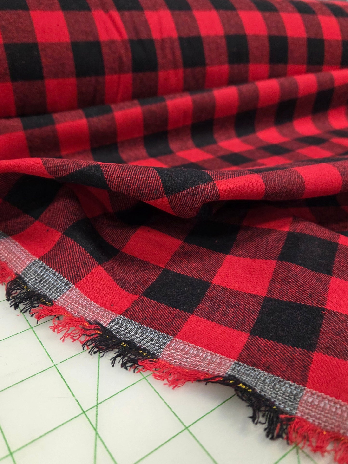 Designer Deadstock Shirting Yarn Dyed Buffalo Check Red and Black Cotton Woven- by the yard