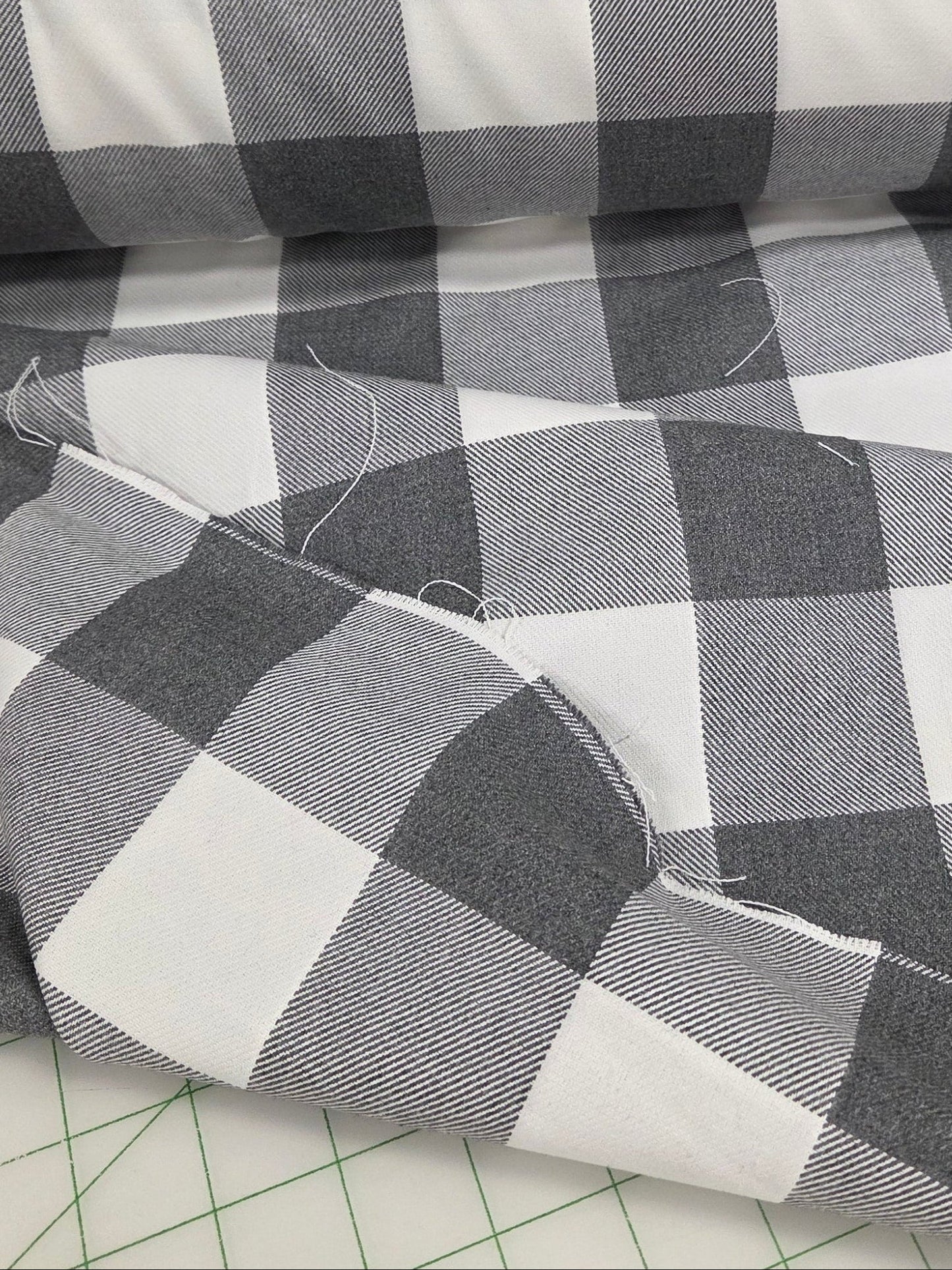 Designer Deadstock Shirting Yarn Dyed Buffalo Check Heather Gray and White Cotton Woven- by the yard