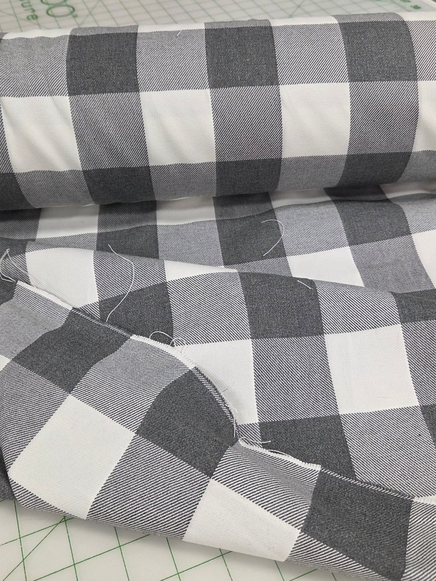 Designer Deadstock Shirting Yarn Dyed Buffalo Check Heather Gray and White Cotton Woven- by the yard