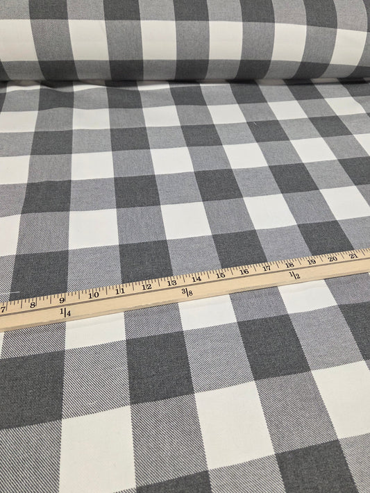 Designer Deadstock Shirting Yarn Dyed Buffalo Check Heather Gray and White Cotton Woven- by the yard