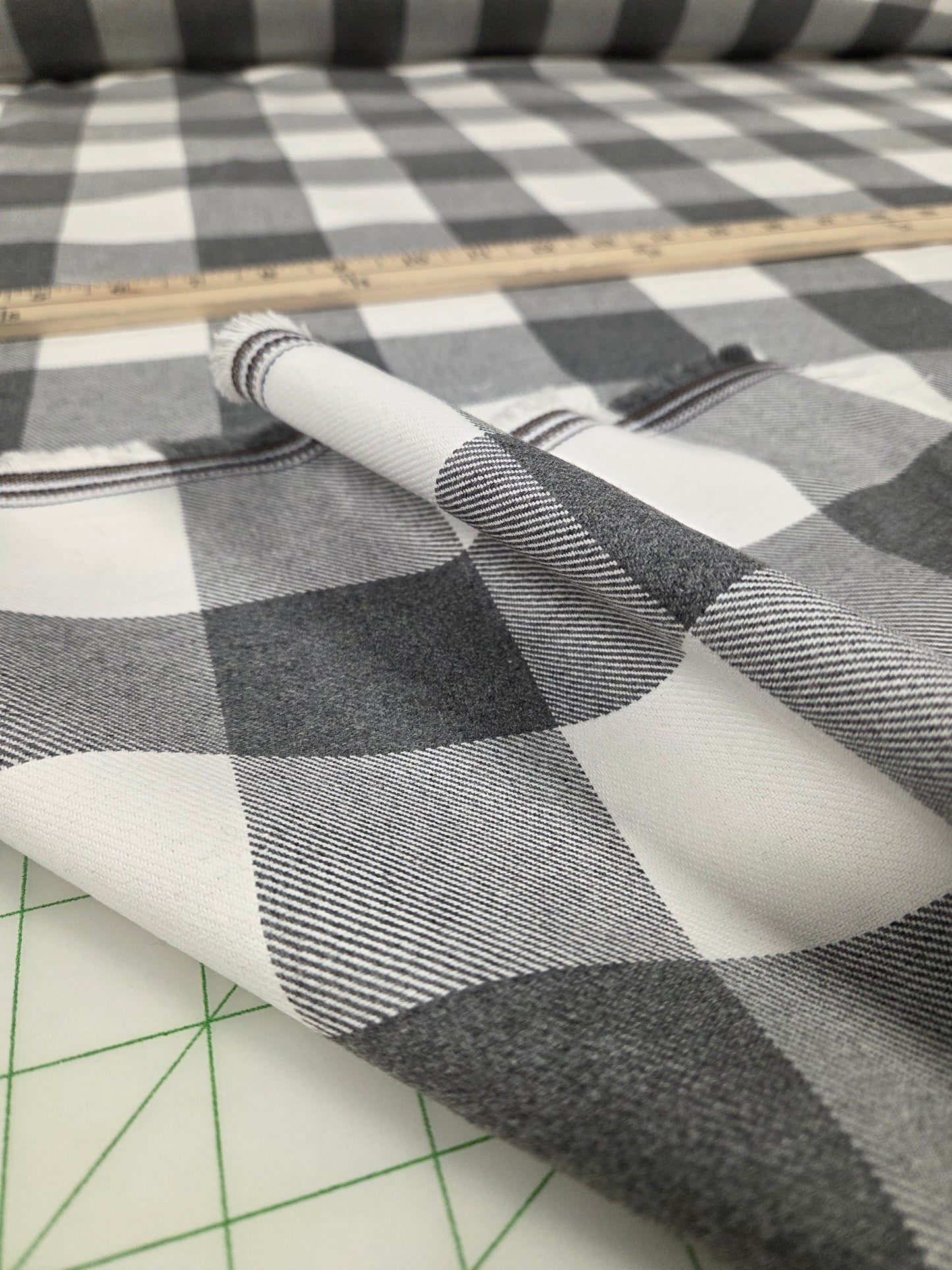 Designer Deadstock Shirting Yarn Dyed Buffalo Check Heather Gray and White Cotton Woven- by the yard