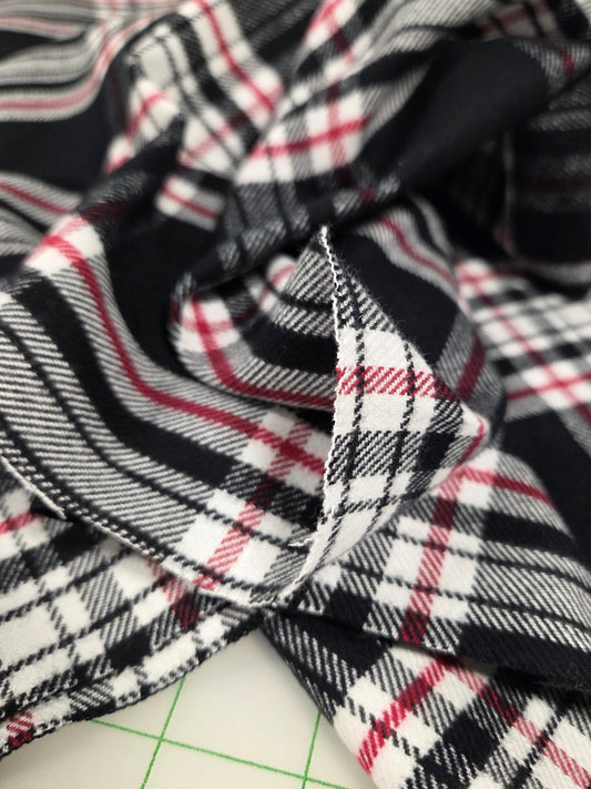 Designer Deadstock Shirting Yarn Dyed Black And Red Plaid Flannel Cotton Woven- by the yard
