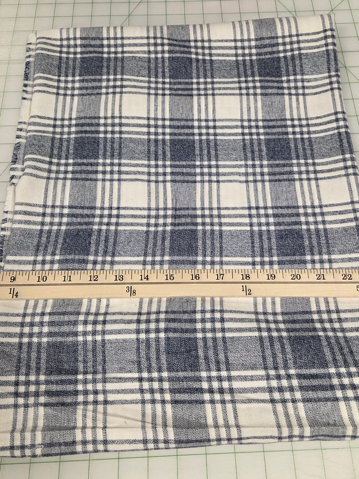 Designer Deadstock Shirting Yarn Dyed Blue and Cream Flannel Cotton Woven- by the yard