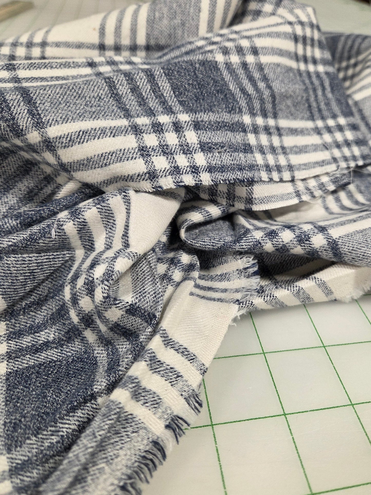 Designer Deadstock Shirting Yarn Dyed Blue and Cream Flannel Cotton Woven- by the yard