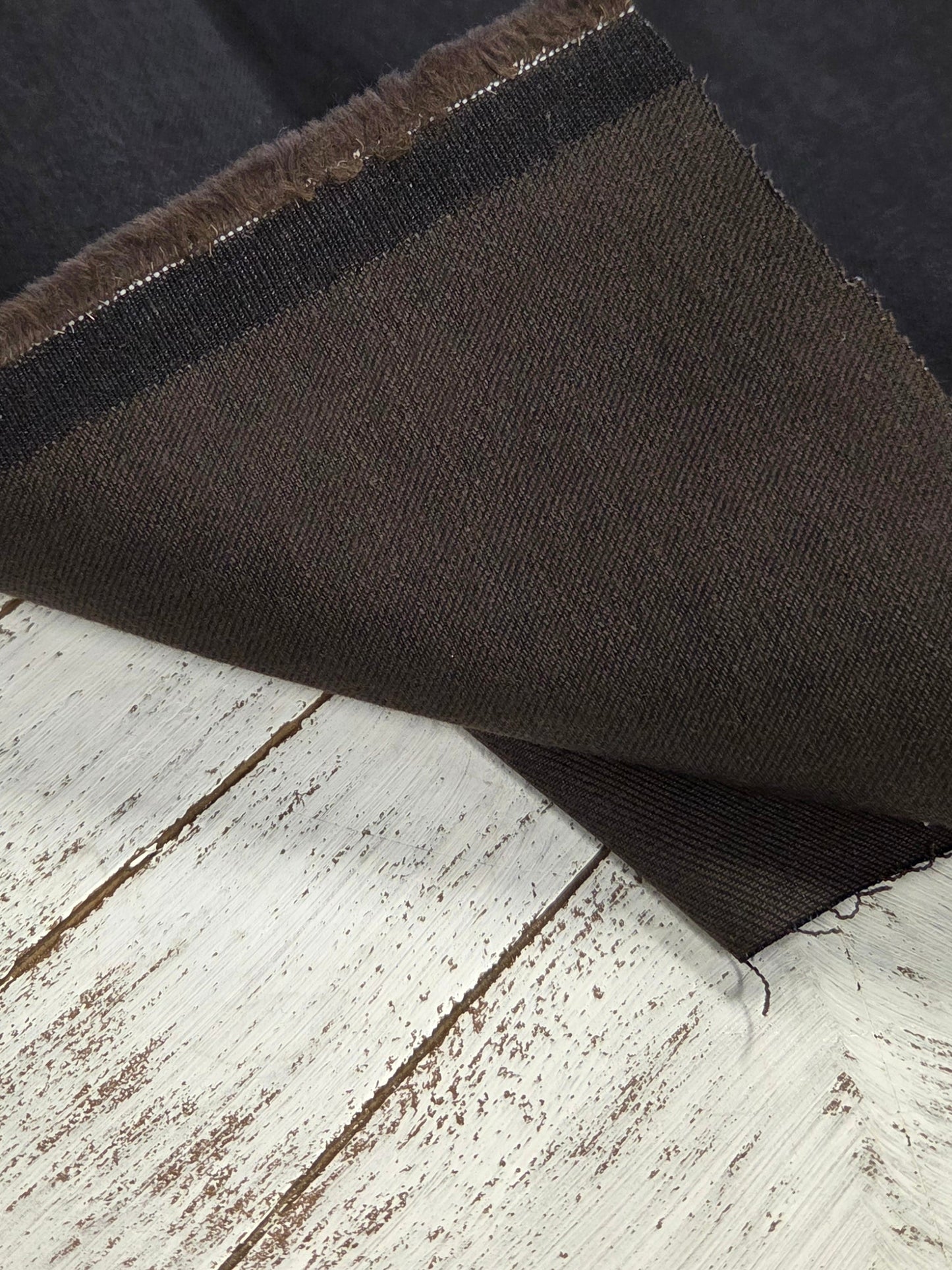 Italian Designer Deadstock Reverse Navy and Brown Denim Woven- by the yard