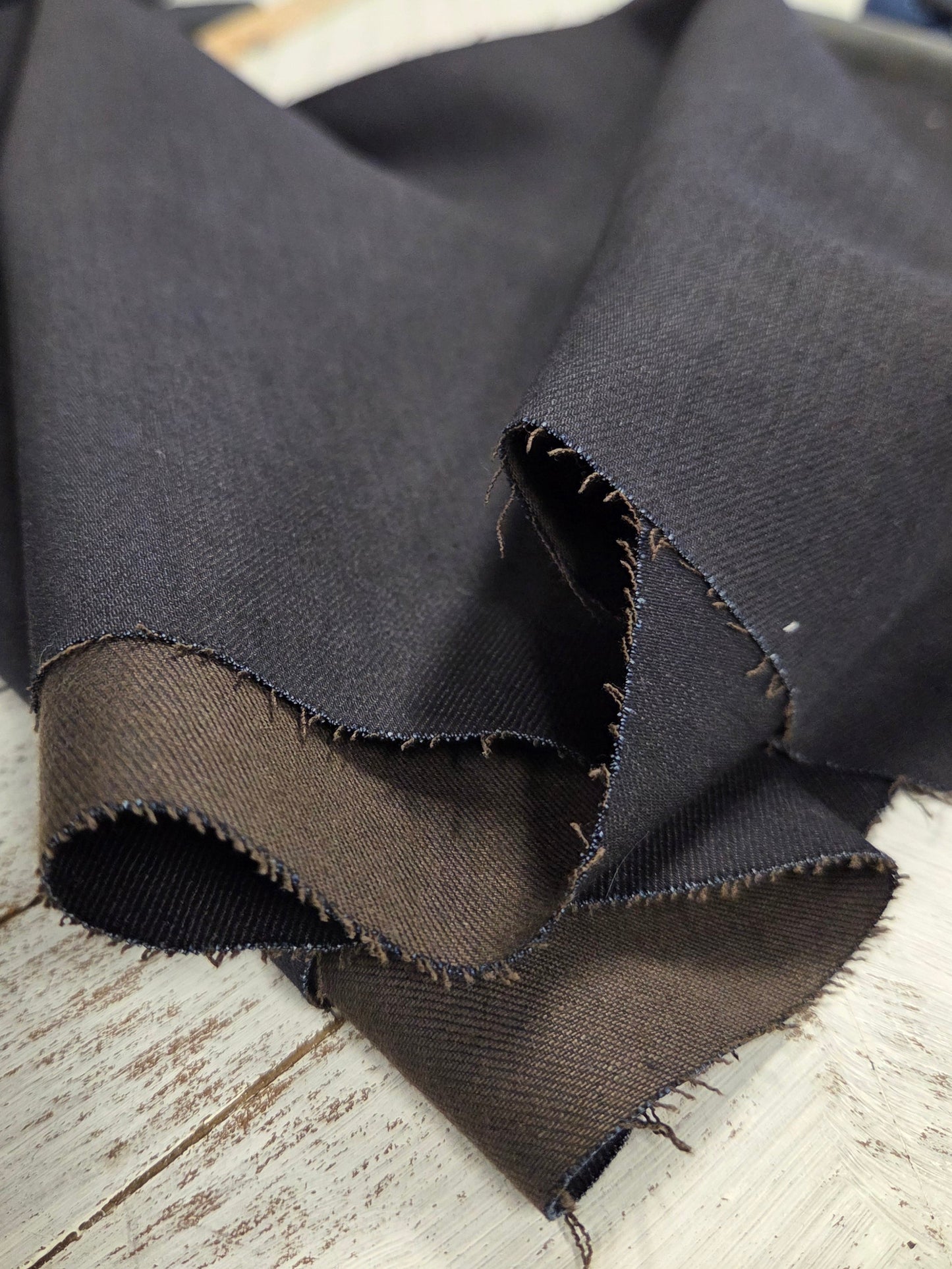 Italian Designer Deadstock Reverse Navy and Brown Denim Woven- by the yard