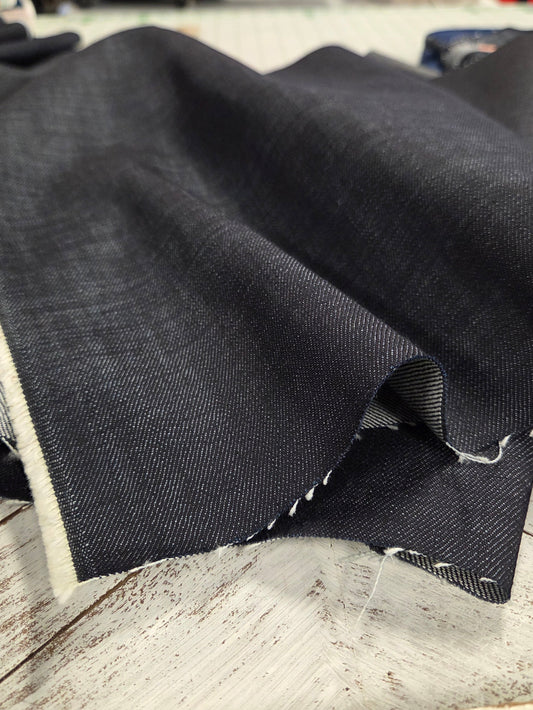 japan denim, for a milanese italian luxury designer. fabric by the yard. tru dark indigo denim. 12 oz cotton