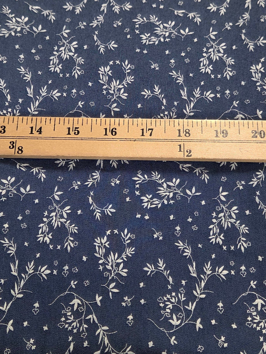 Cotton Blend Printed Vines Floral Dark Chambray Shirting Woven- by the yard