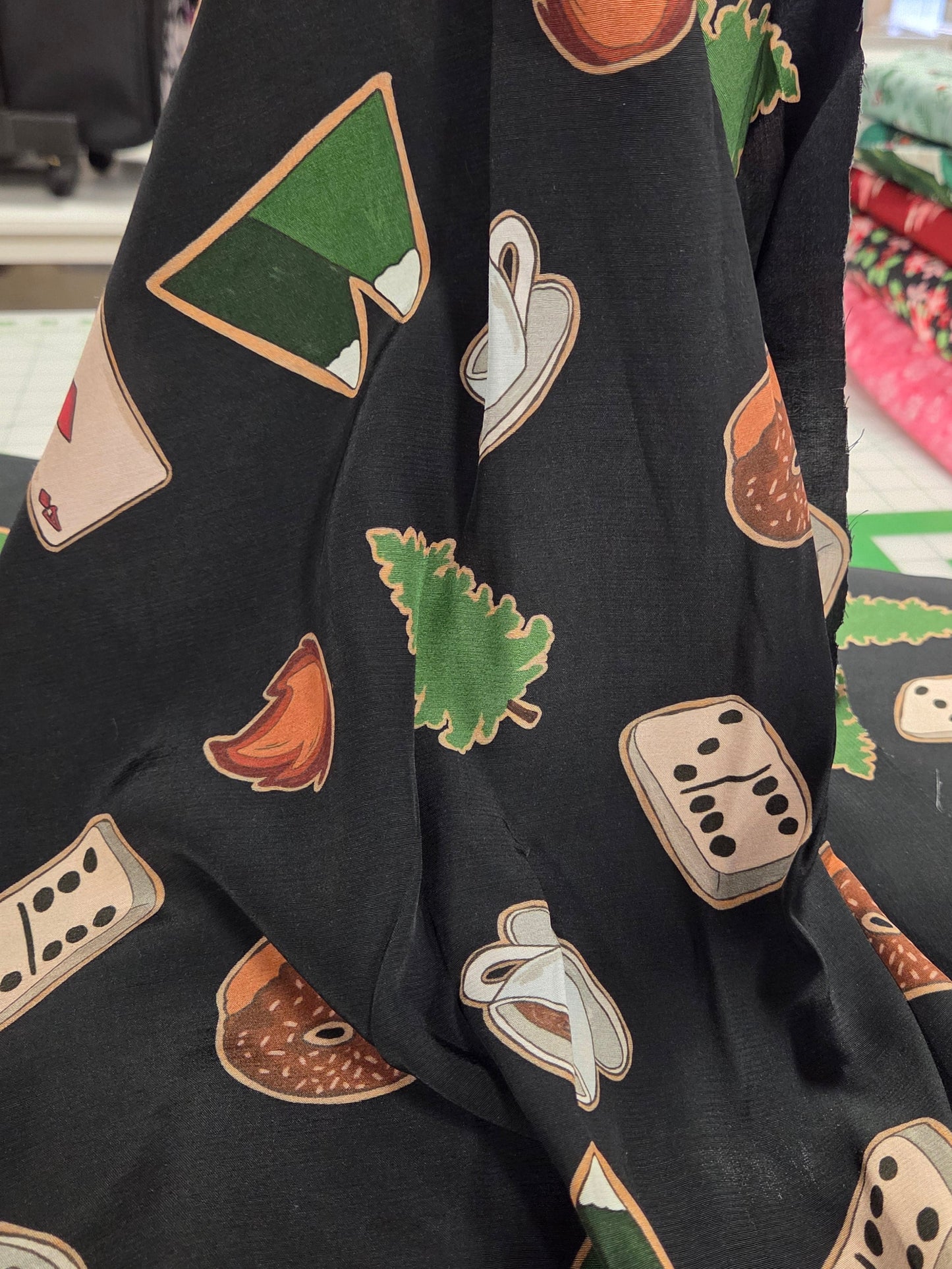 Designer Deadstock Italian Viscose Prints- Twin Peaks Inspired Prints Hank Jennings Lucky Charm Woven- by the yard