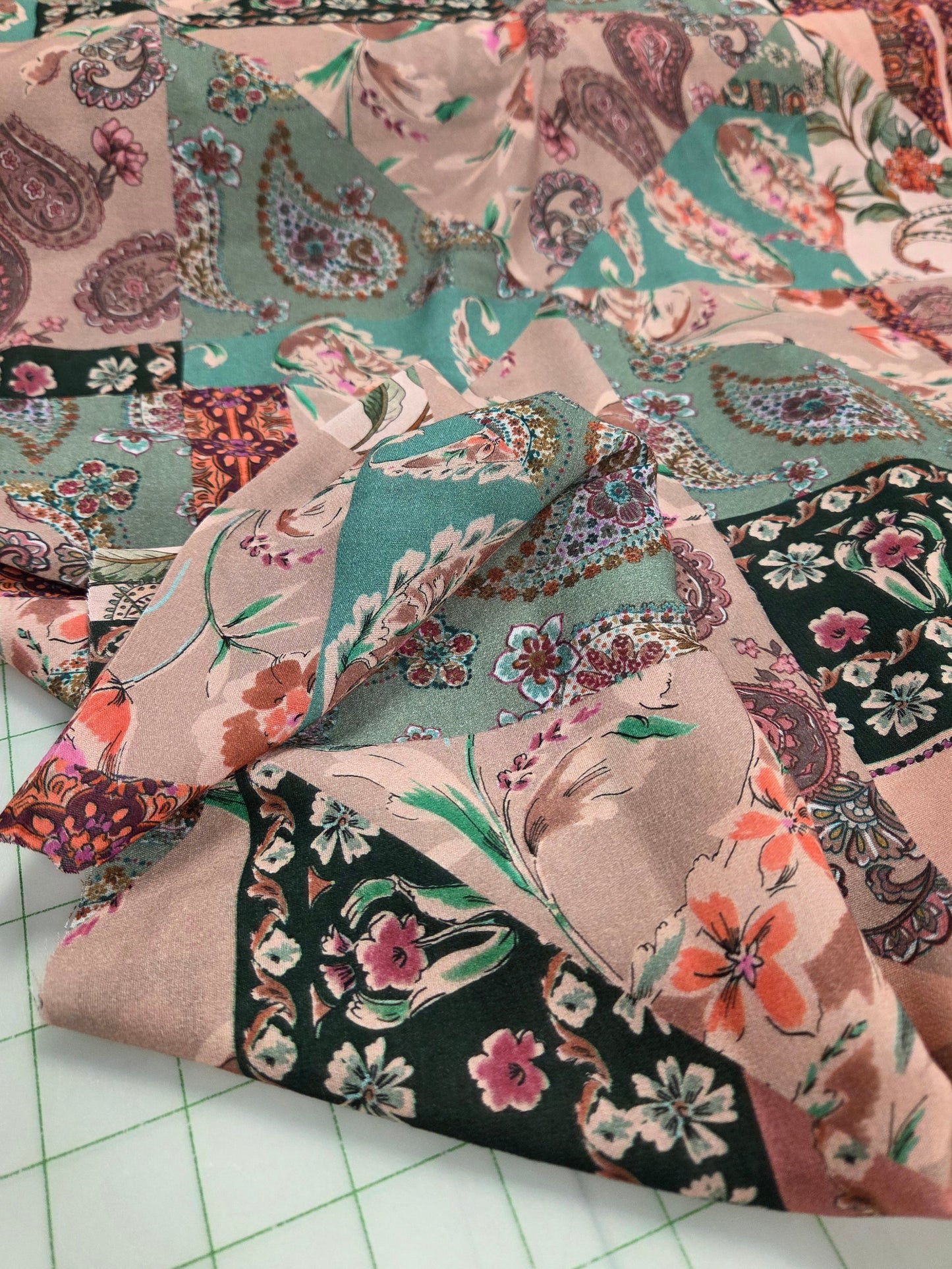 designer deadstock italian viscose print bohemian paisley