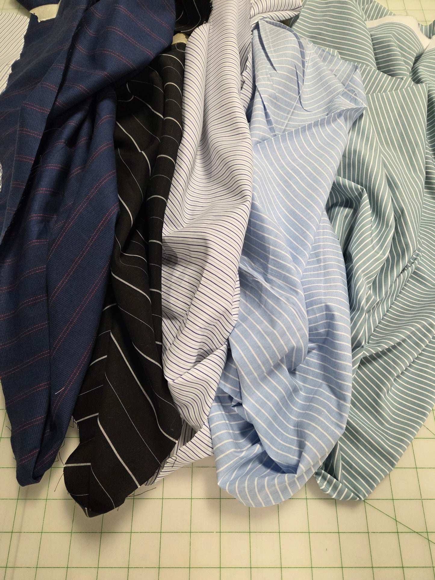 Designer Deadstock Textured Blue and  Red Stripe Shirting Cotton Poplin Woven- by the yard