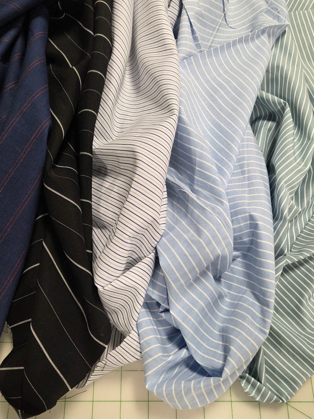 Designer Deadstock Sage and White Stripe Shirting Cotton Poplin Woven- by the yard