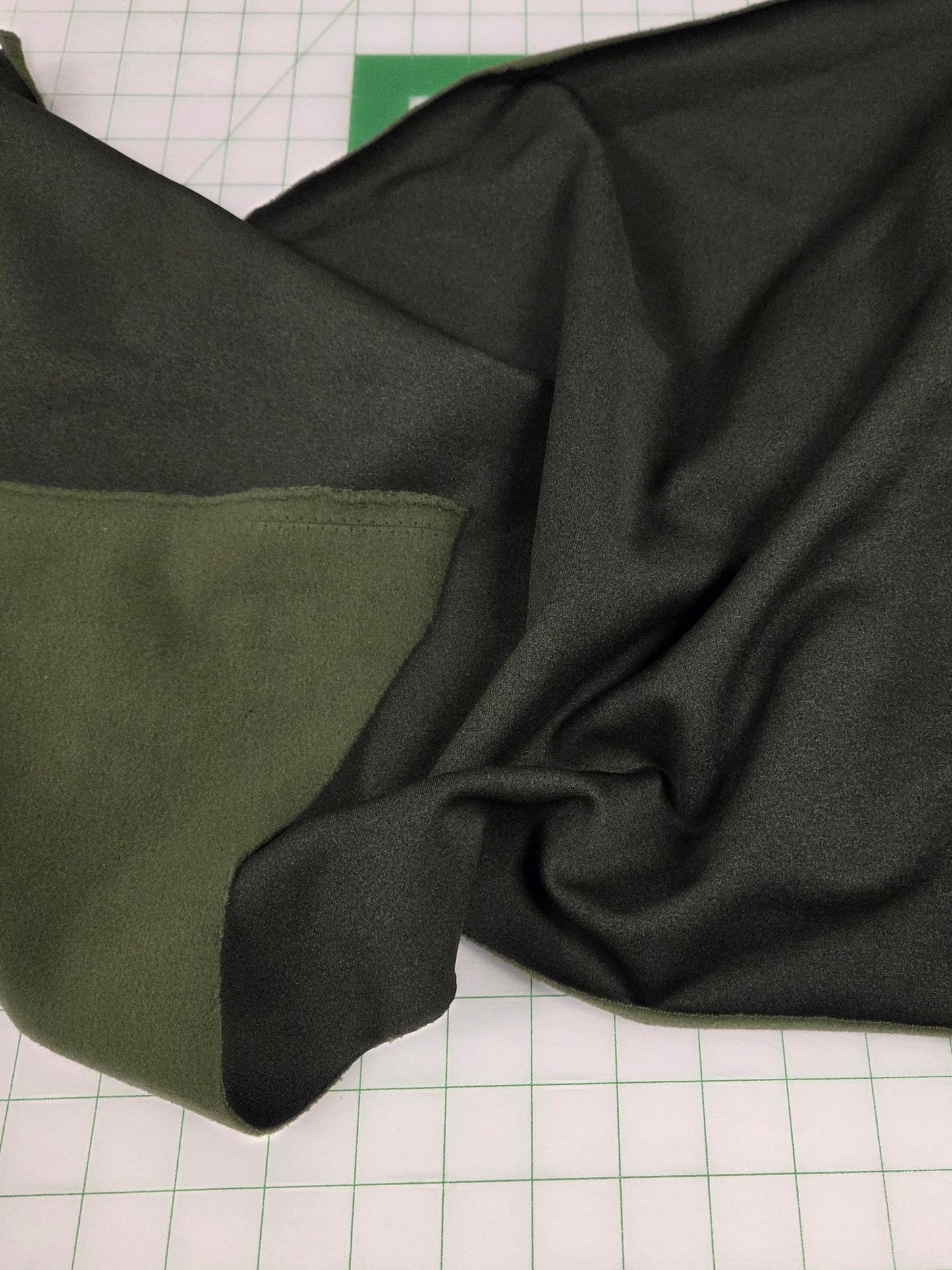 olive green sweatshirt fleece with shell face for garment making sewing clothes.
