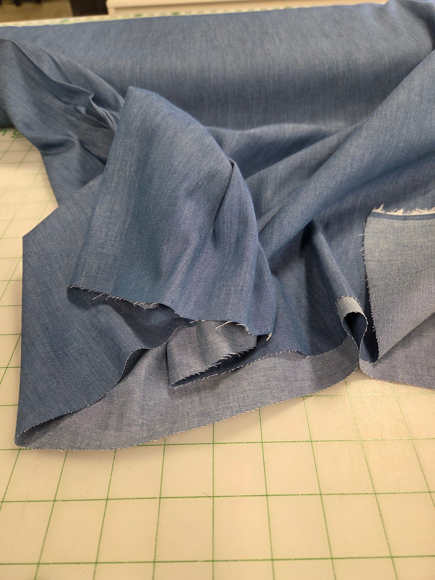 Designer Deadstock  Indigo Sky Blue Cotton Chambray Solid - by the yard