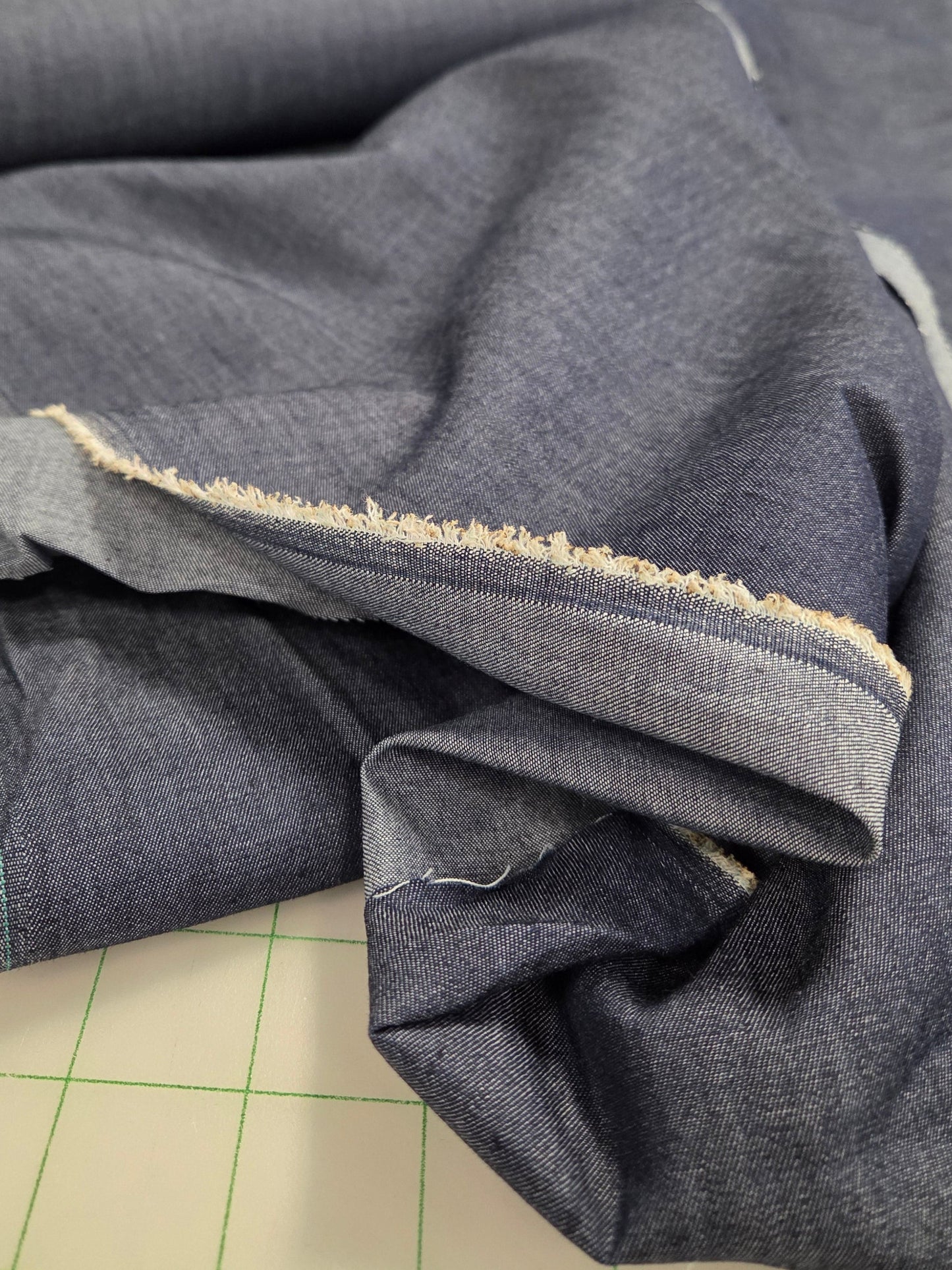 chambray denim blue solid by the yard for garment making, sewing