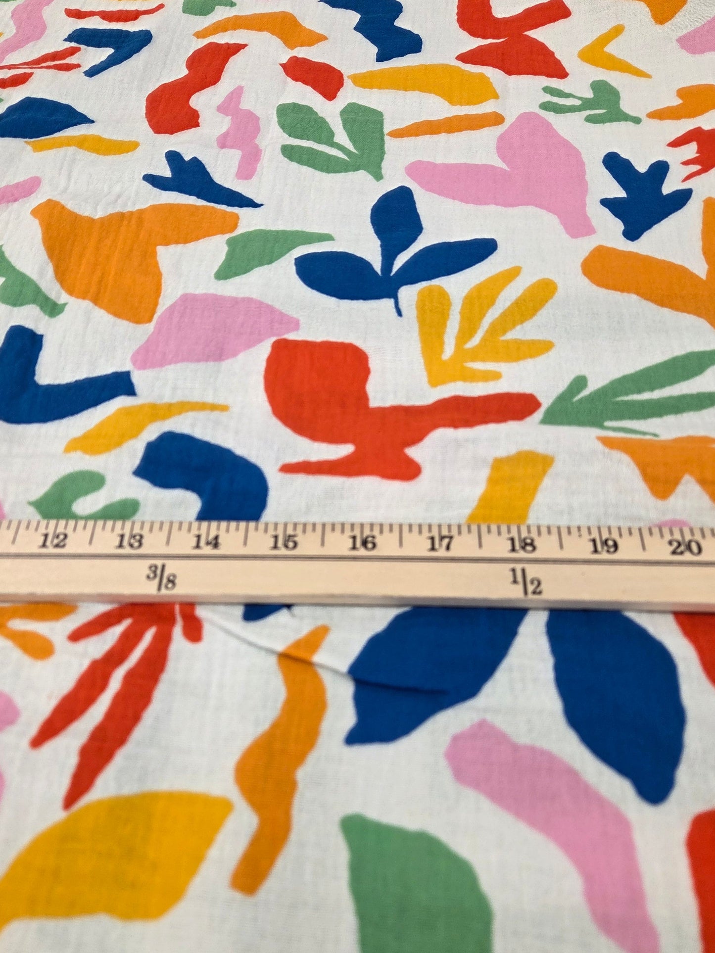 Designer Deadstock Geometric Cotton Double Gauze White Abstract Woven- by the yard