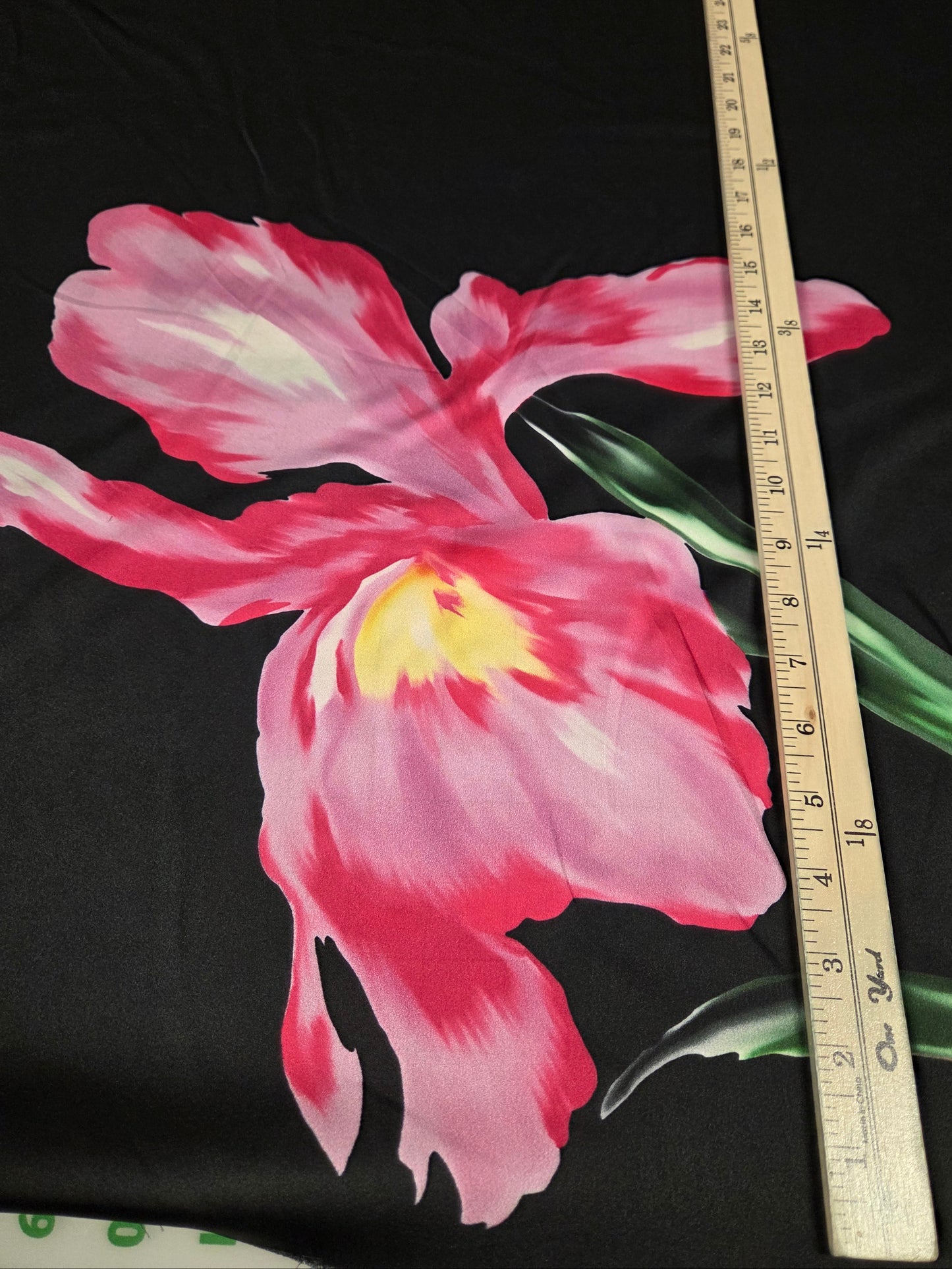 Wholesale 5 yard precut of Designer Deadstock Large Scale Panel Pink Orchid Floral Satin Woven