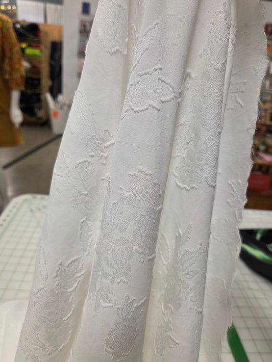 Special Occasion Designer LA Deadstock Ivory Textured Clip Floral Woven- by the yard