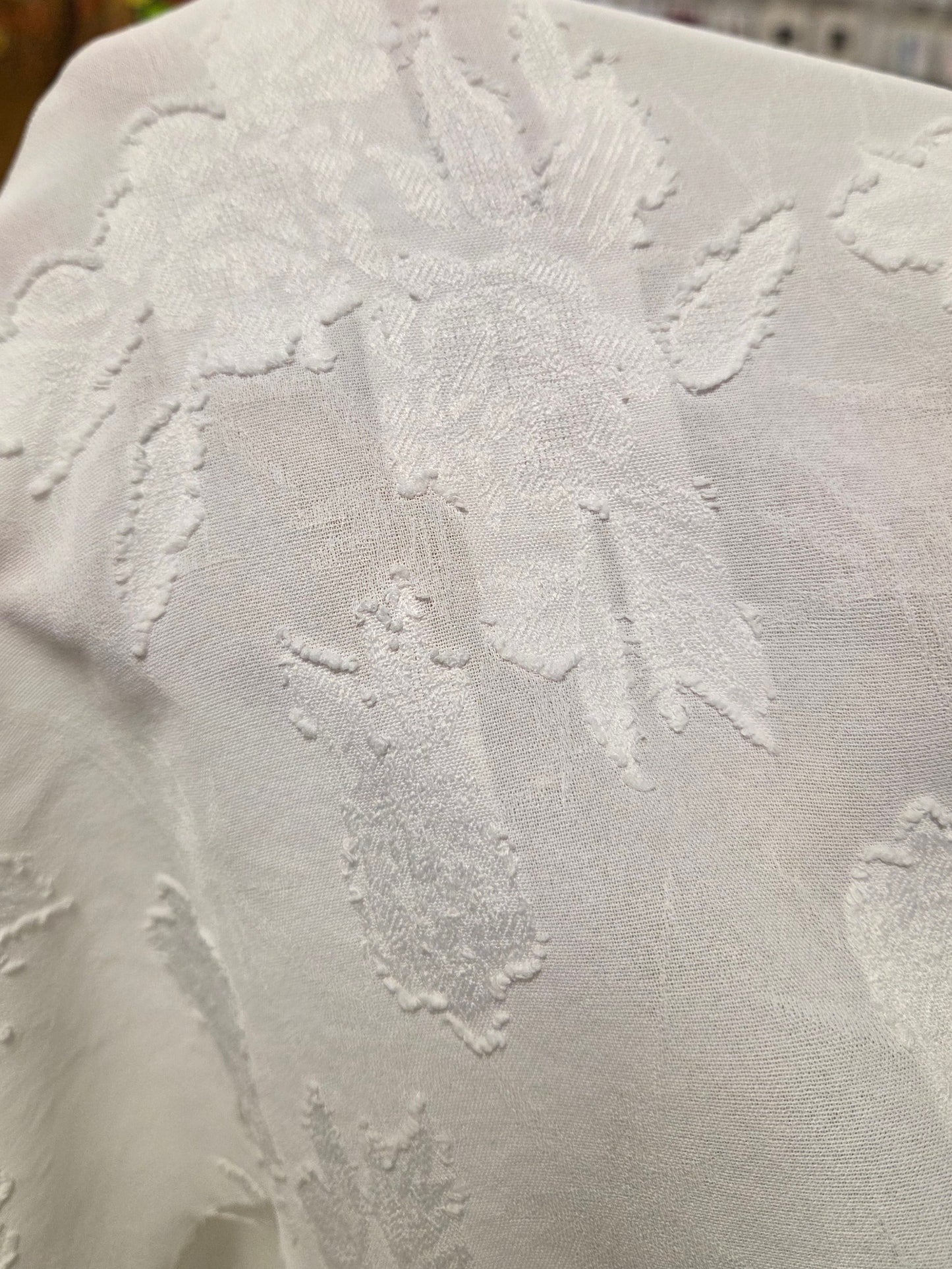 Special Occasion Designer LA Deadstock Ivory Textured Clip Floral Woven- by the yard