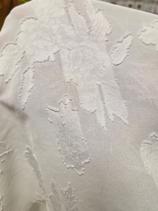 Special Occasion Designer LA Deadstock Ivory Textured Clip Floral Woven- by the yard