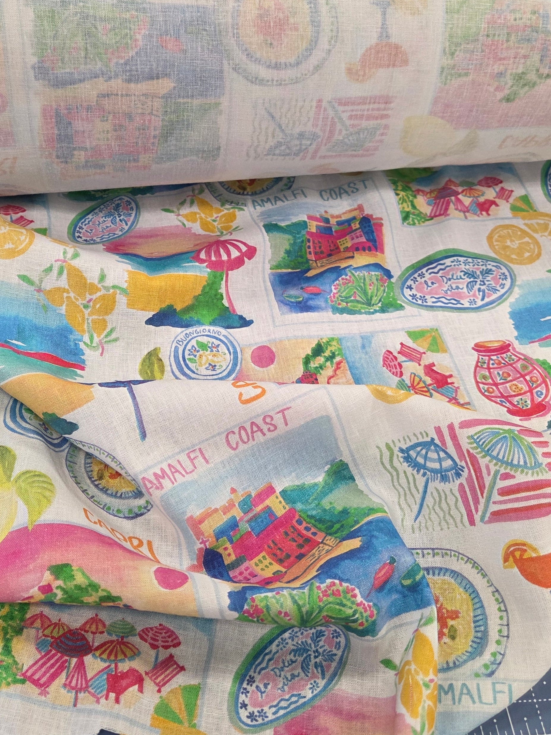 amalfi coastal cotton linen fabric by the yard LA Finch Fabrics