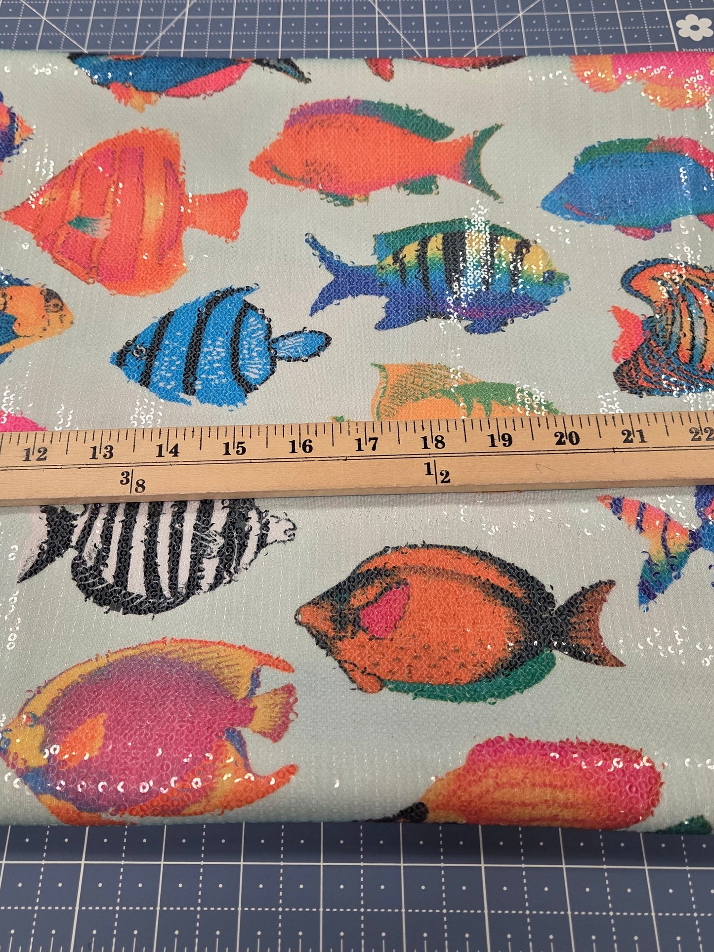 Special Occasion Designer Deadstock Iridescent Sequin Stretch Tropical Fishes on a ITY Jersey Knit- By the yard