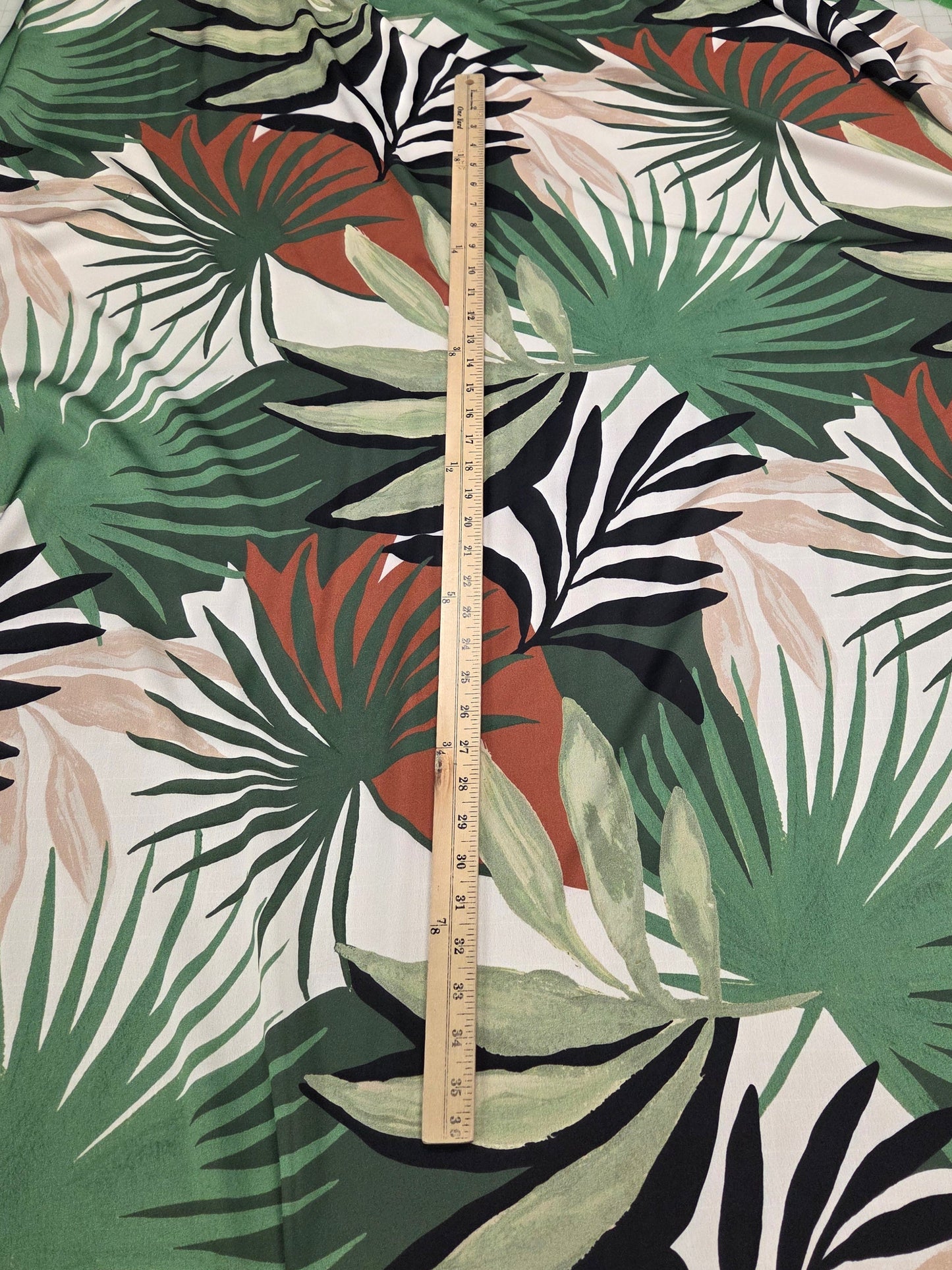 Designer LA Deadstock Resort wear Overlapping Tropical Caribbean Foliage Palms Satin Woven- by the yard