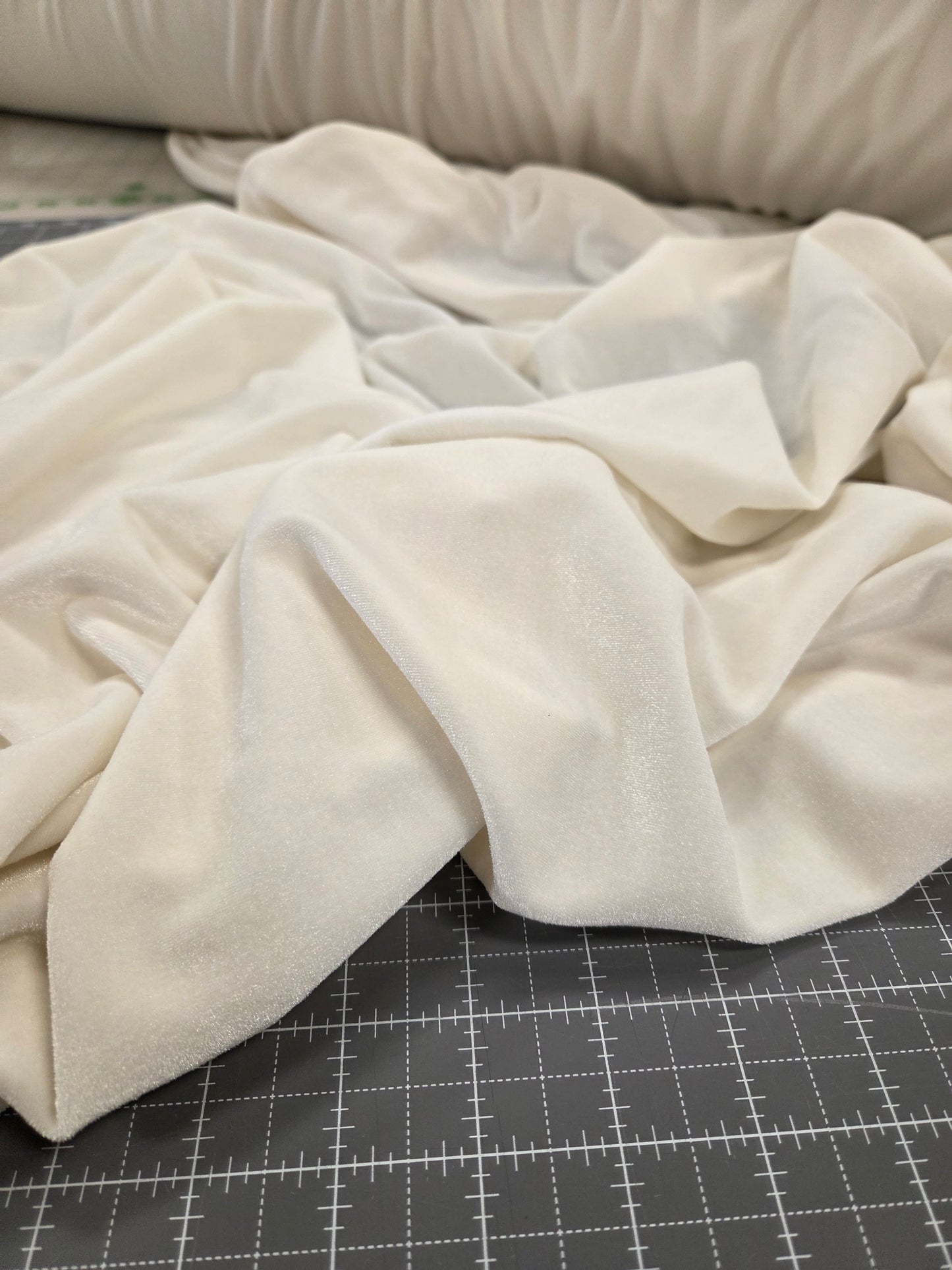 Special Occasion Designer Deadstock Ivory Stretch Velvet Knit Solid - by the yard