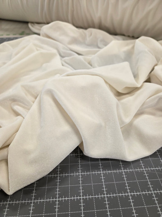 Special Occasion Designer Deadstock Ivory Stretch Velvet Knit Solid - by the yard