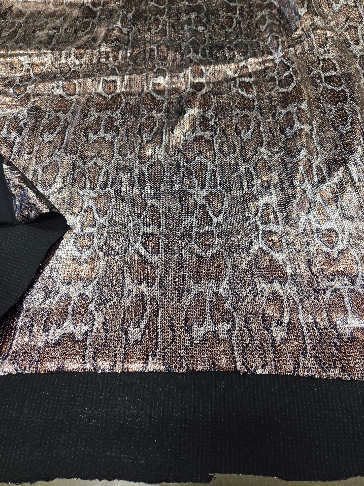 Special Occasion Designer Deadstock Metallic Stretch Snakeskin Silver and Gold on a ITY Jersey Knit- By the yard