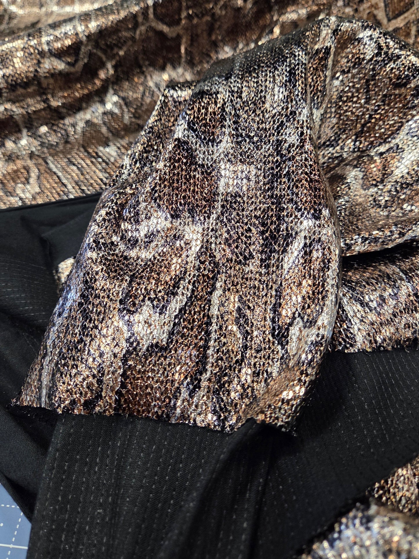 Special Occasion Designer Deadstock Metallic Stretch Snakeskin Silver and Gold on a ITY Jersey Knit- By the yard