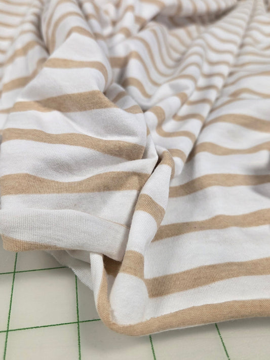 Designer Deadstock Organic Soft Cotton Jersey Ivory and Oatmeal Horizontal Stripe Knit- by the yard