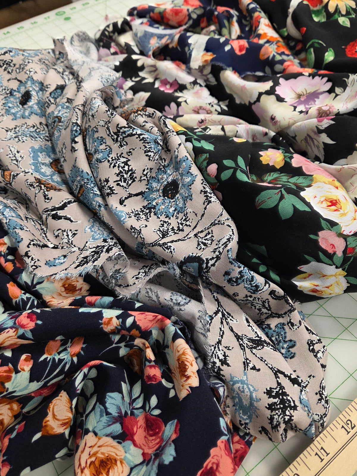 Rayon Challis Bohemian Paisley Blue and Beige Woven- by the yard