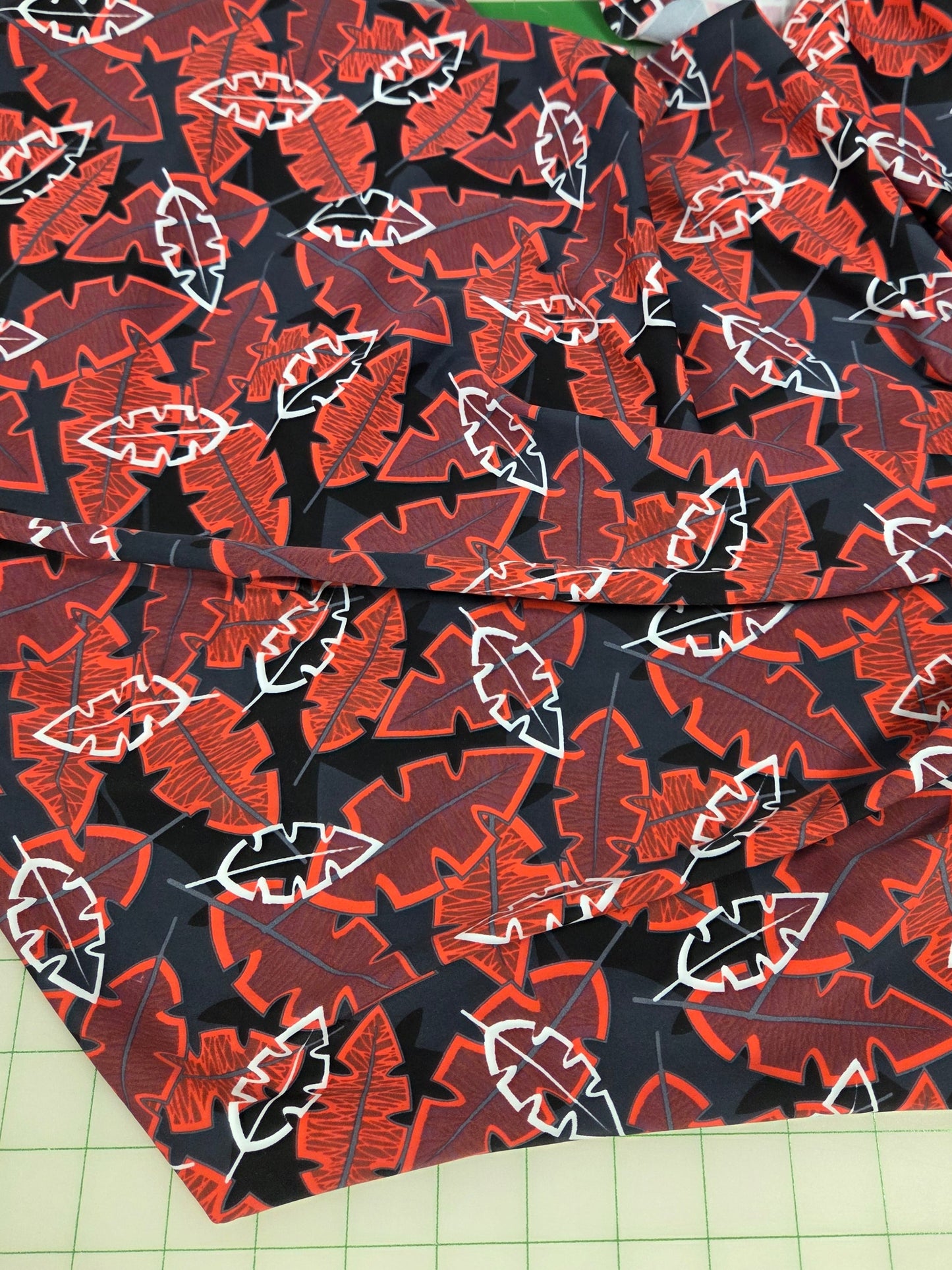 Nylon Spandex Hawaii Tropical Foliage Activewear/Swimwear Black and Red Knit- Sold by the yard