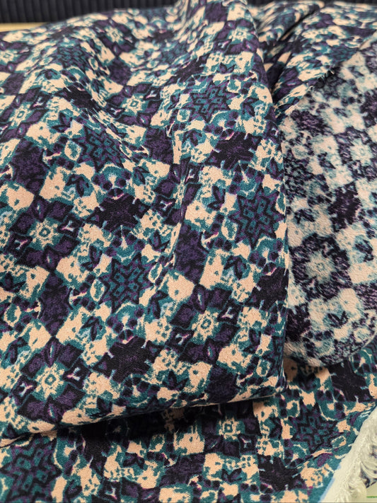 Designer Deadstock Abstract Bohemian Rayon Crepe Woven- by the yard
