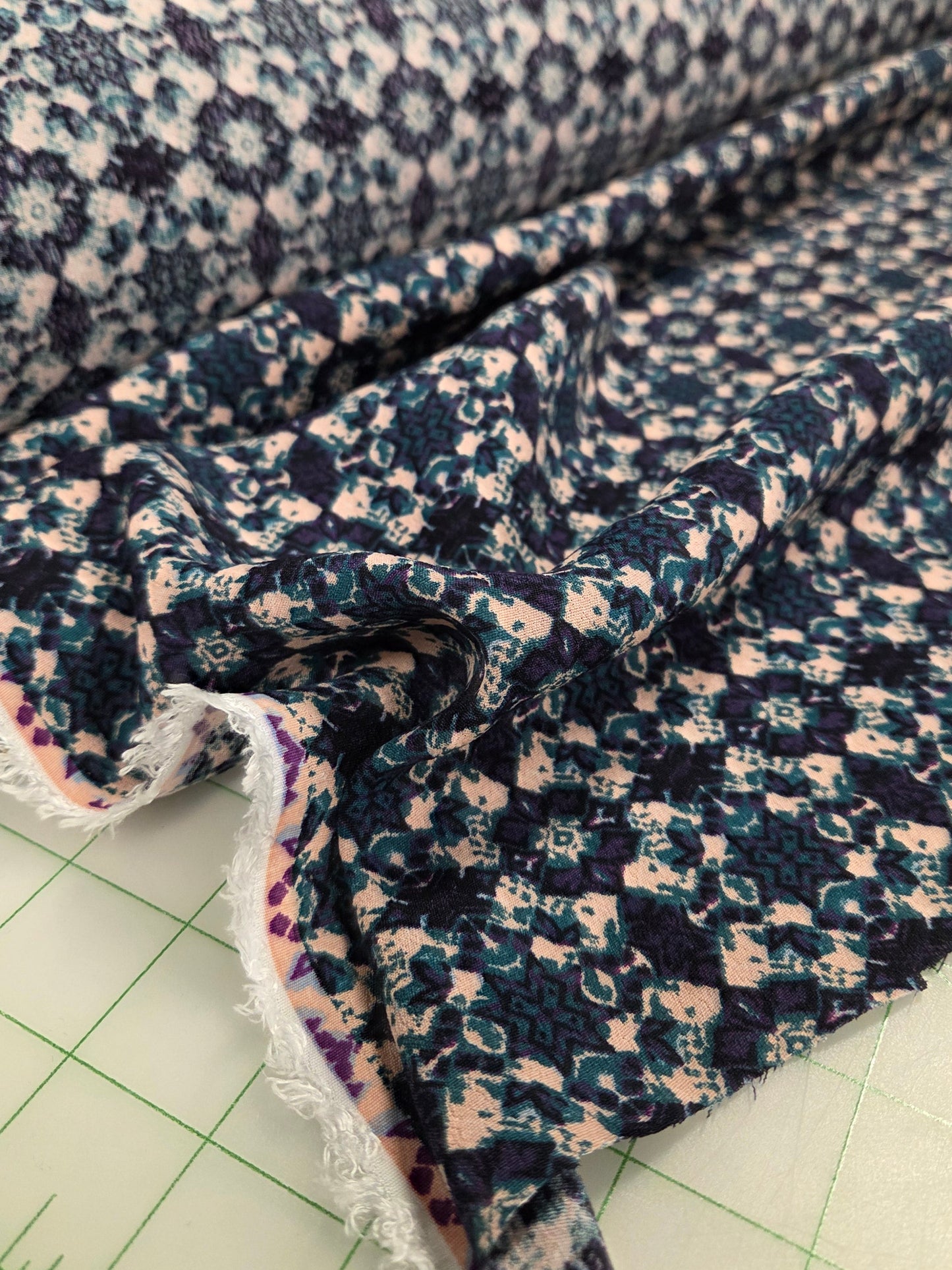 End of bolt: 2.5 yards of Designer Deadstock Abstract Bohemian Rayon Crepe Woven- remnant