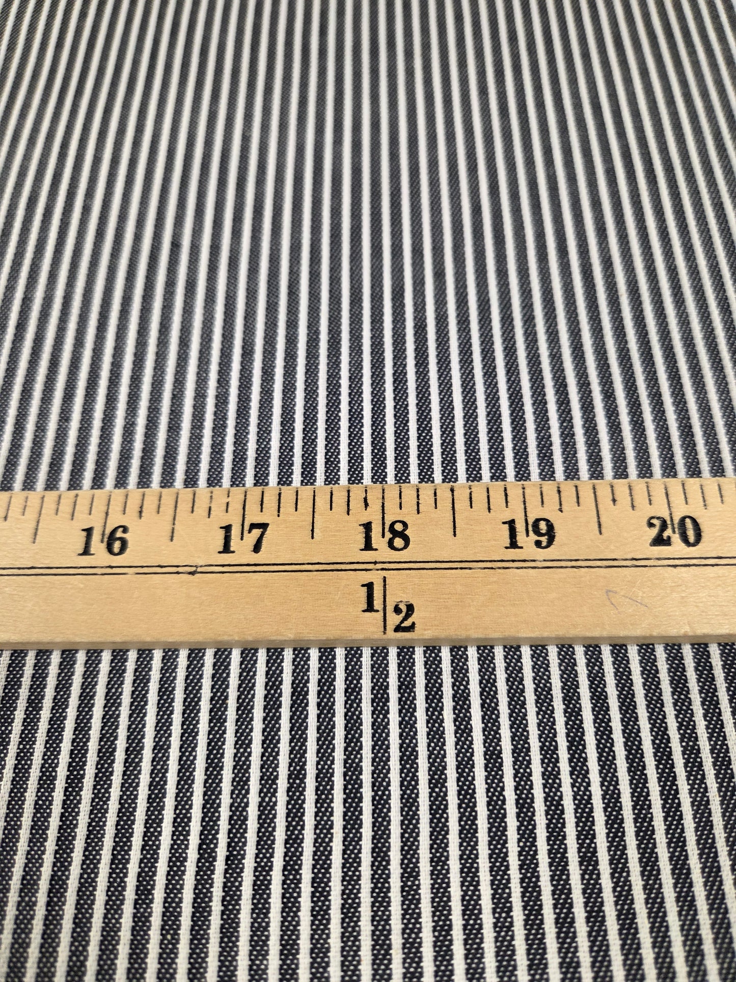 Designer Deadstock  Lightweight Shirting Cotton Stripe Indigo and White Denim Woven- by the yard