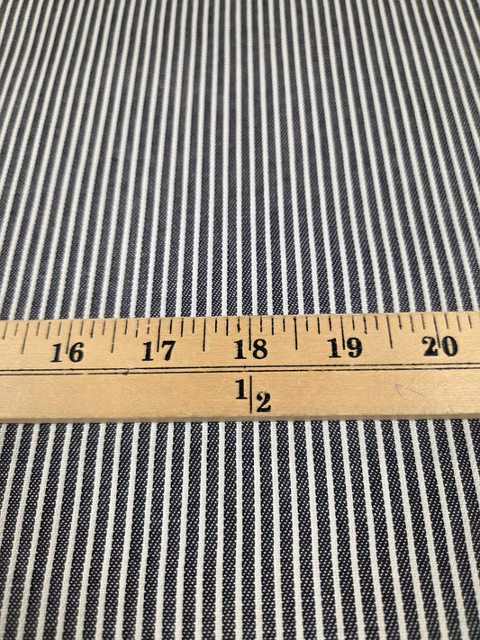 Designer Deadstock  Lightweight Shirting Cotton Stripe Indigo and White Denim Woven- by the yard