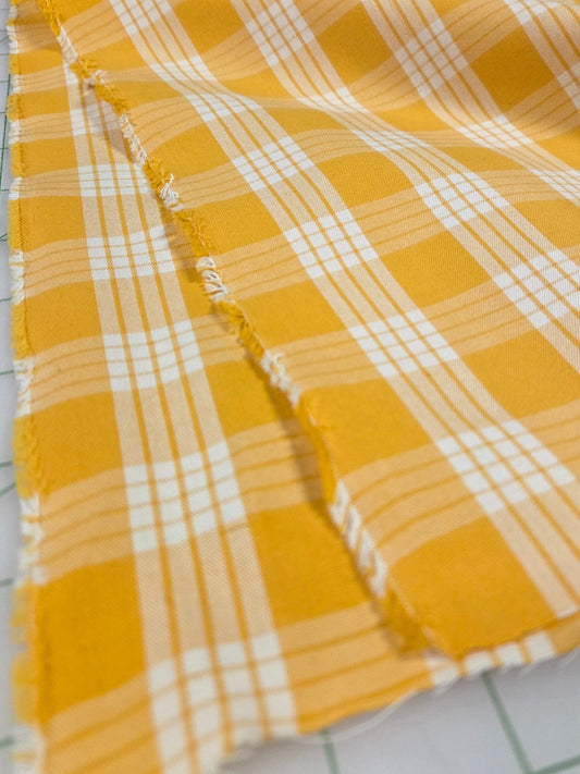 Designer Deadstock Golden Plaid Yarn Dyed Cotton Apparel Woven- by the yard