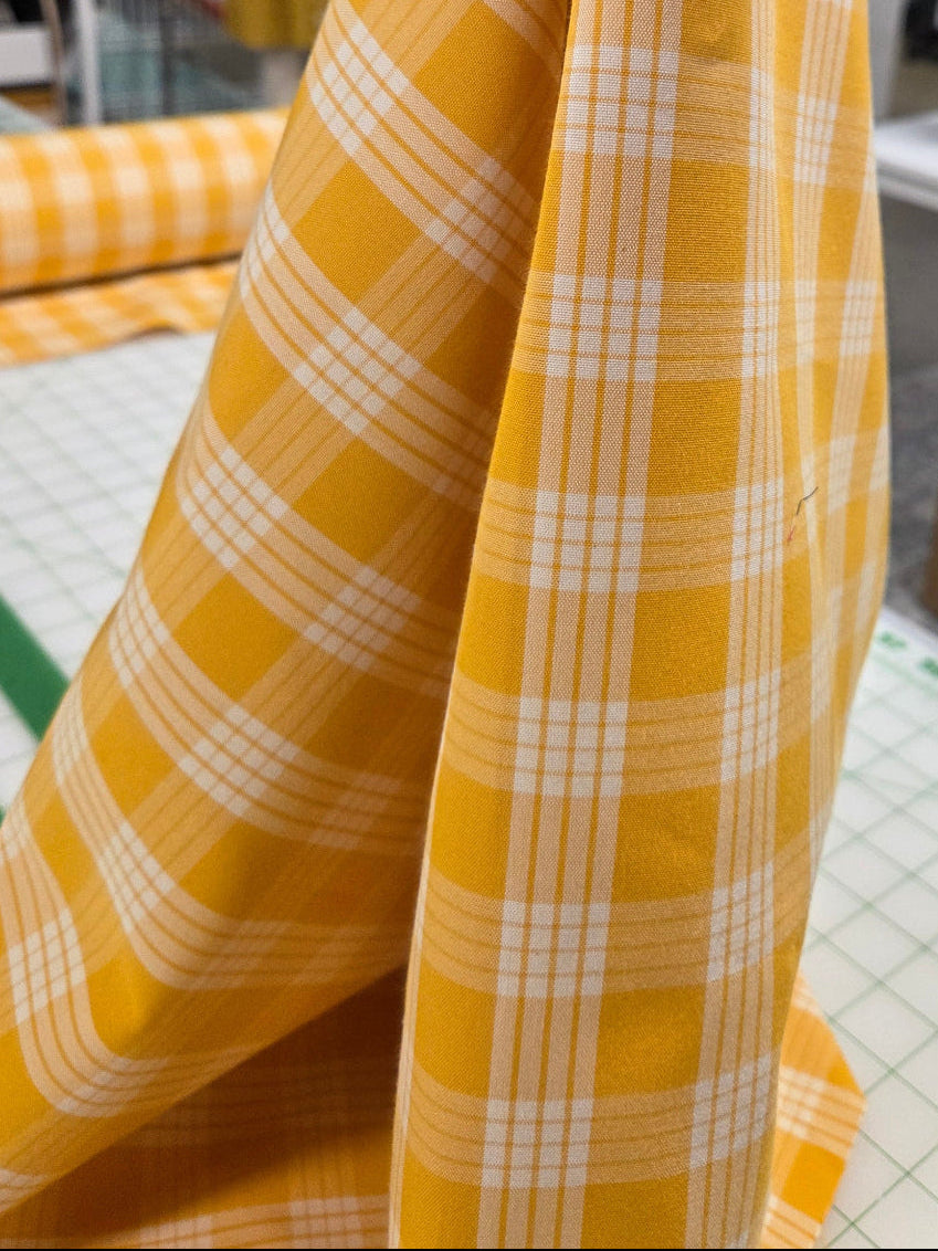 Designer Deadstock Golden Plaid Yarn Dyed Cotton Apparel Woven- by the yard