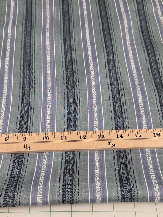 Designer Deadstock Crosshatch Sage and Lilac Vertical Stripe Cotton Rayon Voile Woven- by the yard
