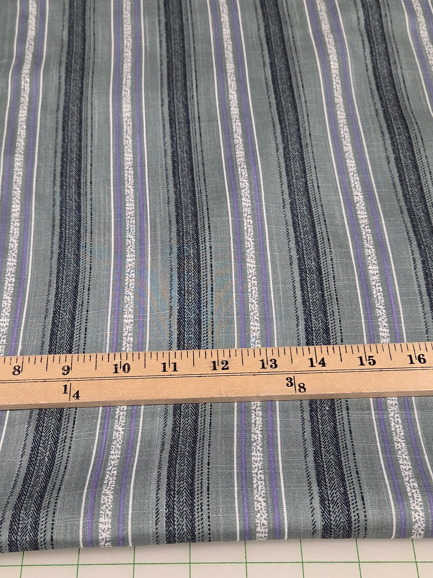 Designer Deadstock Crosshatch Sage and Lilac Vertical Stripe Cotton Rayon Voile Woven- by the yard