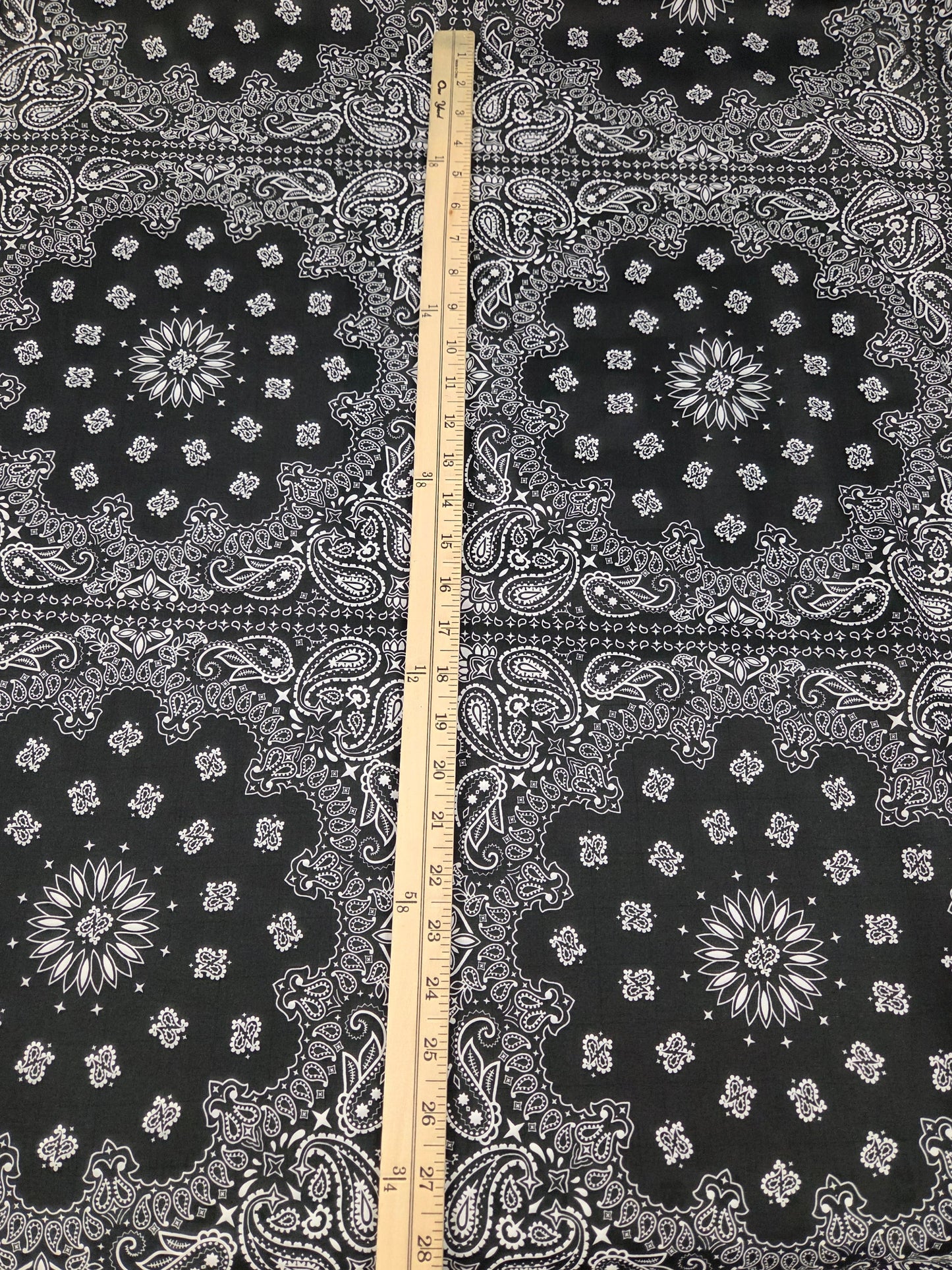 Italian Deadstock Cotton Linen Voile Black Bandana Handkerchief Print Woven- by the yard