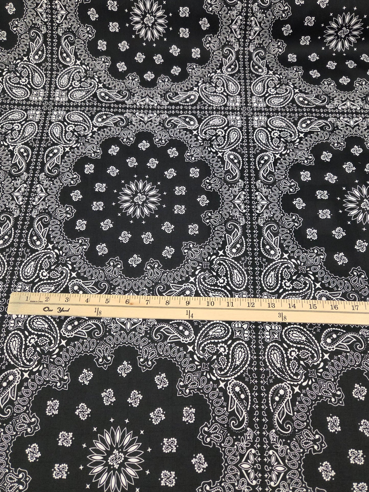 Italian Deadstock Cotton Linen Voile Black Bandana Handkerchief Print Woven- by the yard