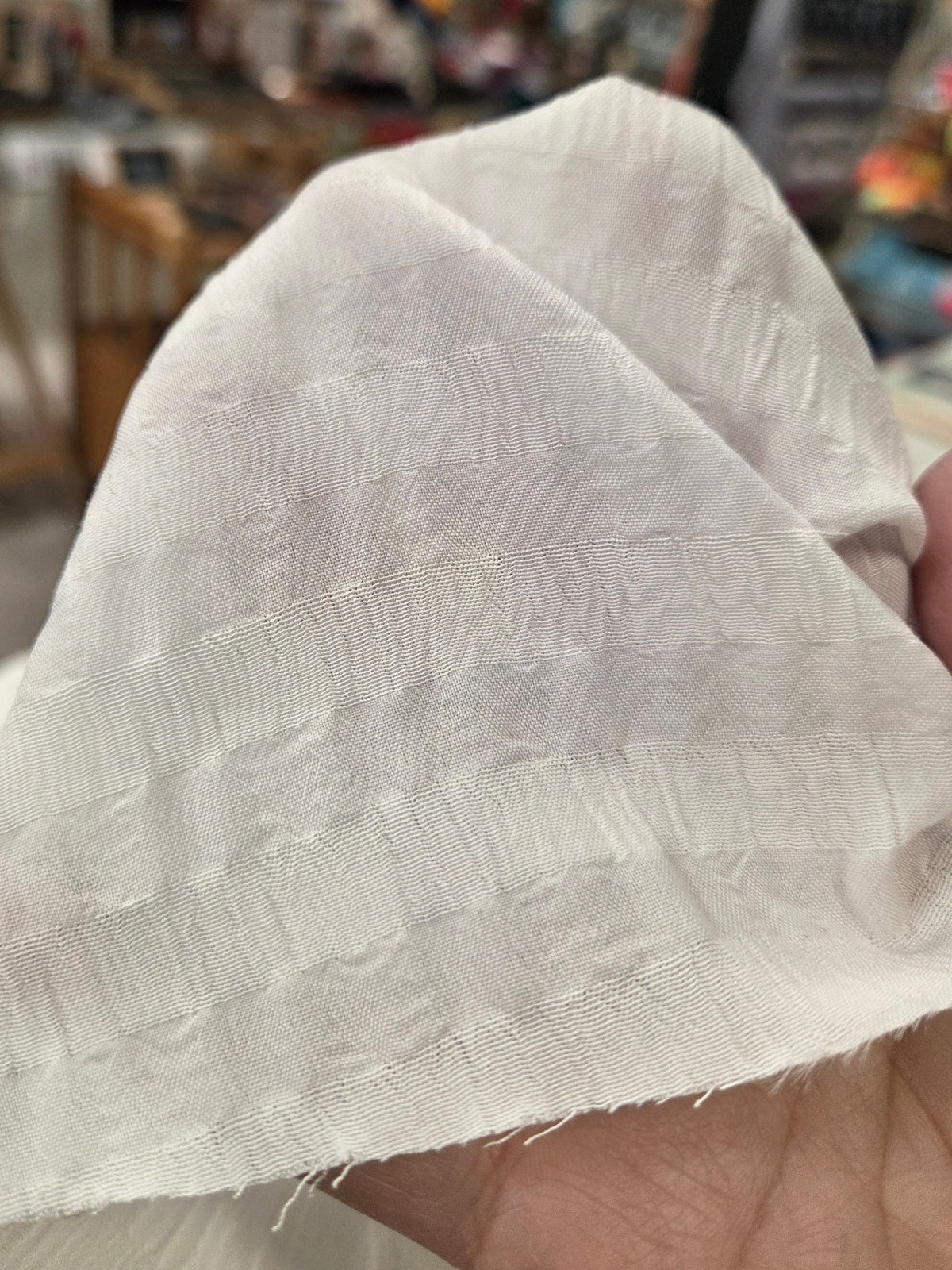 Designer Deadstock White Polyester Spandex Seersucker Woven- by the yard